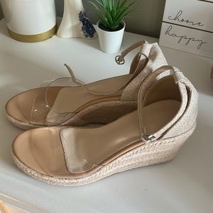 Brand new never worn cream color wedges with clear strap